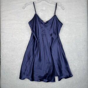Victorias Secret Blue Silk Nightgown Slip Dress Size L Read Description!